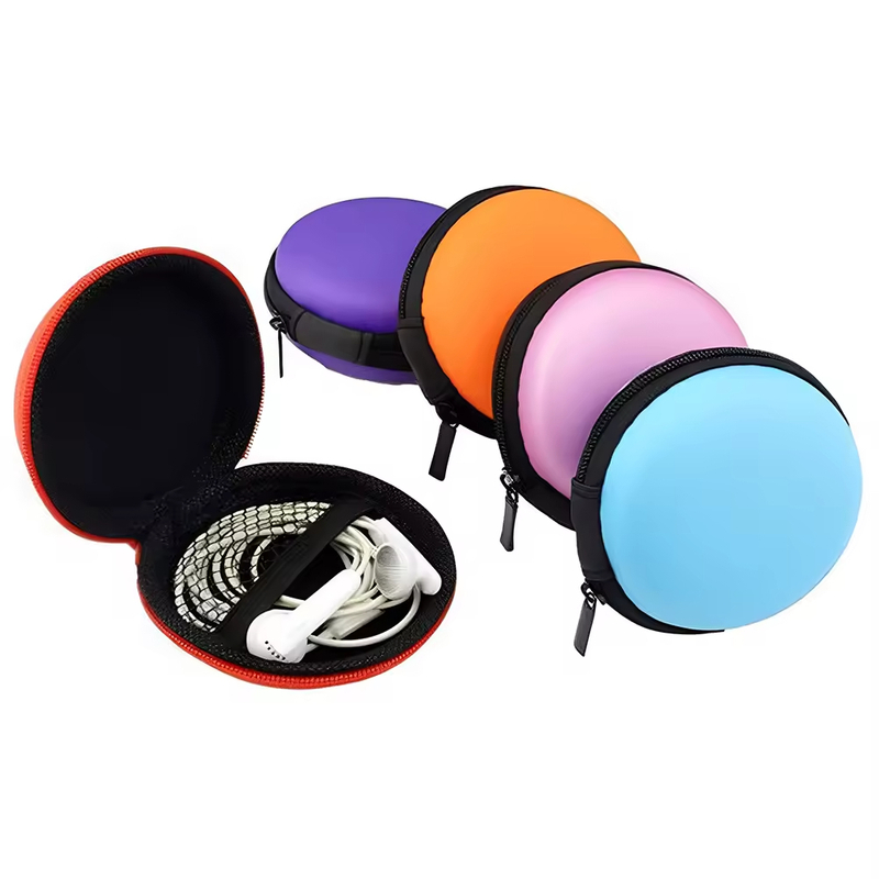 ODM OEM Custom Shockproof PU Leather Mini Round EVA Hard Shell Case Bag Travel USB Cable Earbud Earphone Storage Box Coin Purse