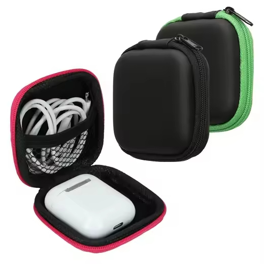 OEM ODM Factory Custom Colorful PU Leather EVA Headphone Case Waterproof Sports Earbuds Earphone Packaging with Mesh Pocket